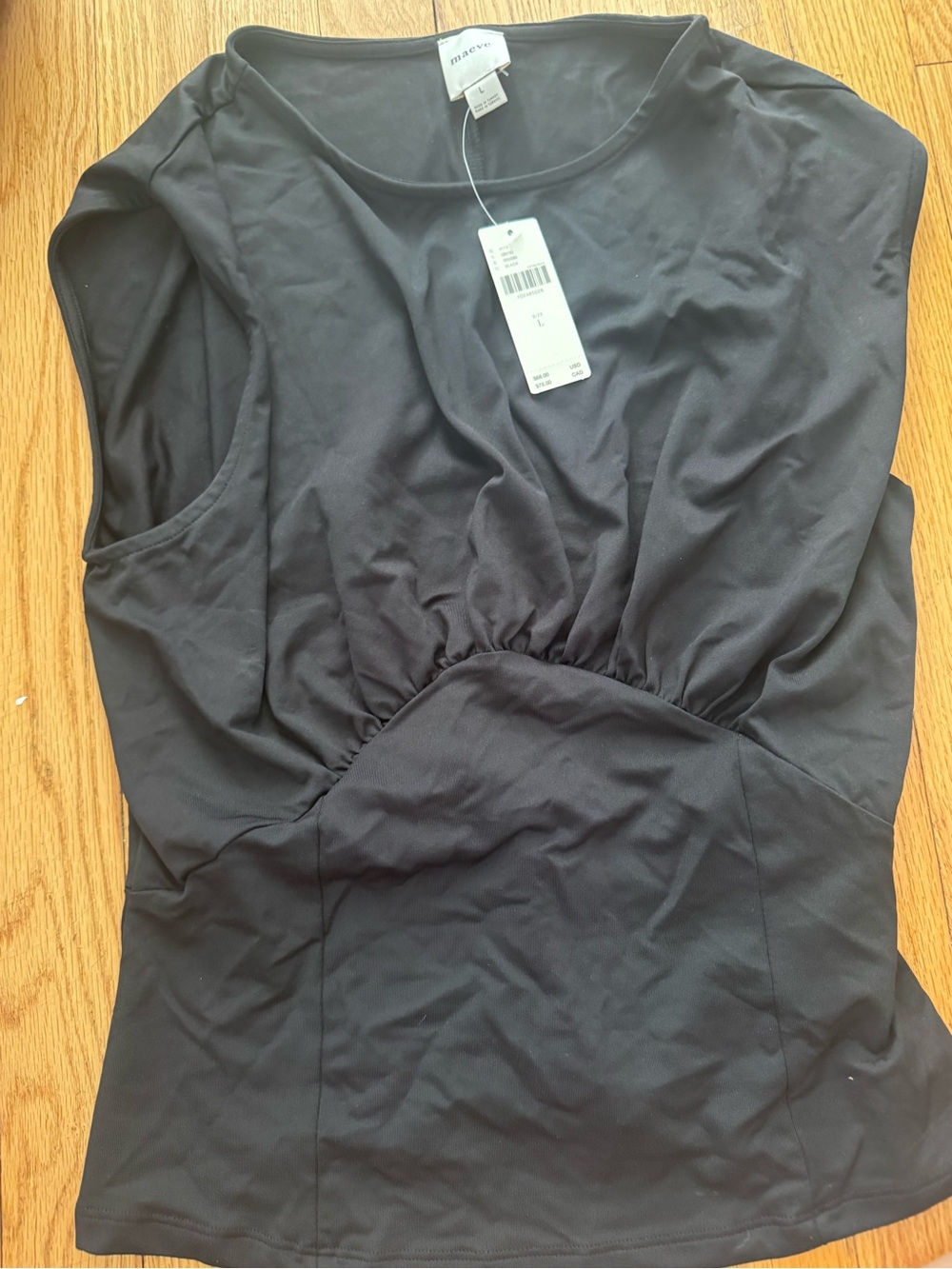 Maeve Black Gathered Waist Sleeveless Tank